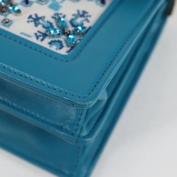 Miu Miu Chain Shoulder Bag Canvas Leather Blue Gold 5BD083 Auth 115233SM