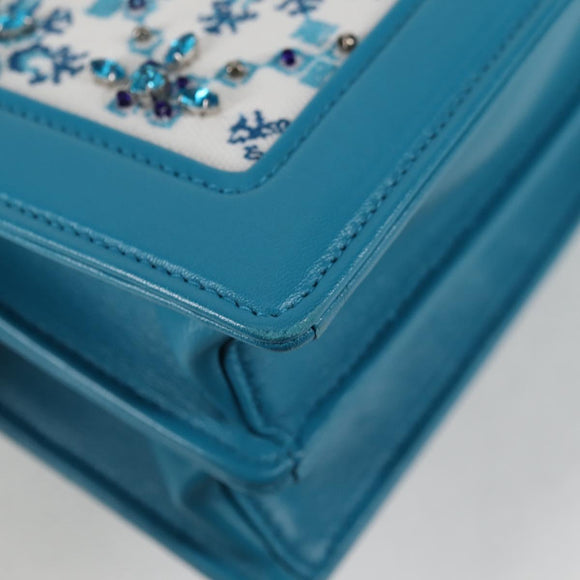 Miu Miu Chain Shoulder Bag Canvas Leather Blue Gold 5BD083 Auth 115233SM