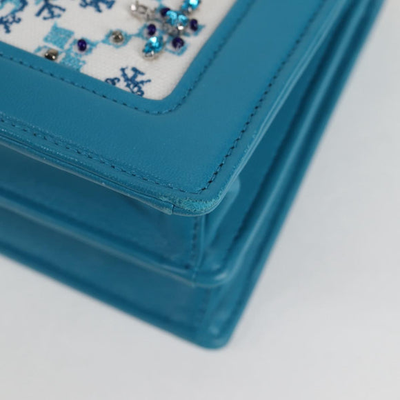 Miu Miu Chain Shoulder Bag Canvas Leather Blue Gold 5BD083 Auth 115233SM