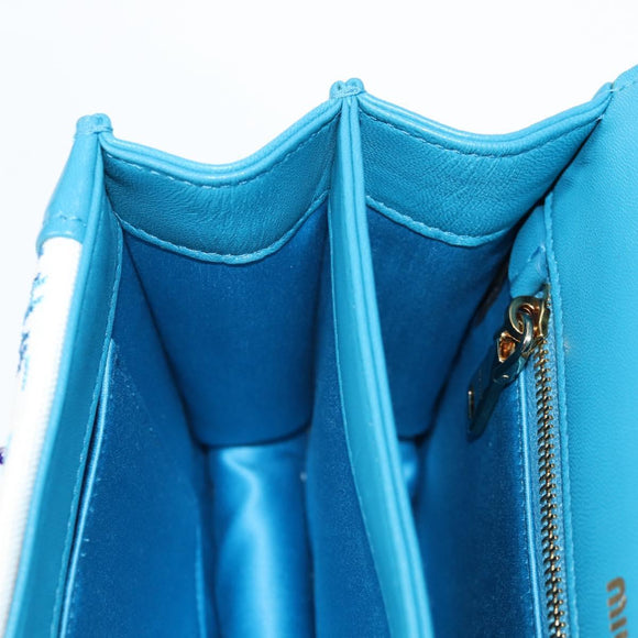 Miu Miu Chain Shoulder Bag Canvas Leather Blue Gold 5BD083 Auth 115233SM