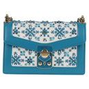 Miu Miu Chain Shoulder Bag Canvas Leather Blue Gold 5BD083 Auth 115233SM-13