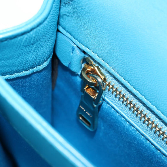 Miu Miu Chain Shoulder Bag Canvas Leather Blue Gold 5BD083 Auth 115233SM