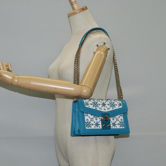 Miu Miu Chain Shoulder Bag Canvas Leather Blue Gold 5BD083 Auth 115233SM