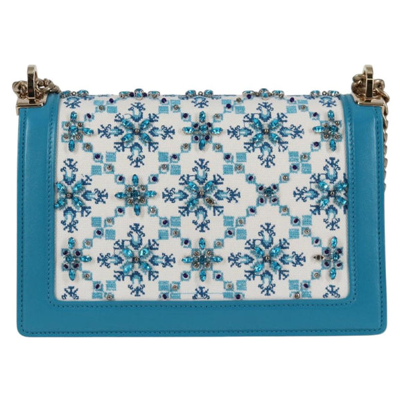 Miu Miu Chain Shoulder Bag Canvas Leather Blue Gold 5BD083 Auth 115233SM