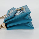 Miu Miu Chain Shoulder Bag Canvas Leather Blue Gold 5BD083 Auth 115233SM-3