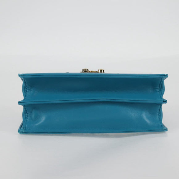 Miu Miu Chain Shoulder Bag Canvas Leather Blue Gold 5BD083 Auth 115233SM