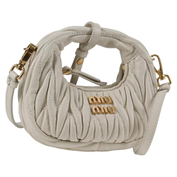 Miu Miu Matelasse Mini Shoulder Bag Leather White Gold Auth 115234SM
