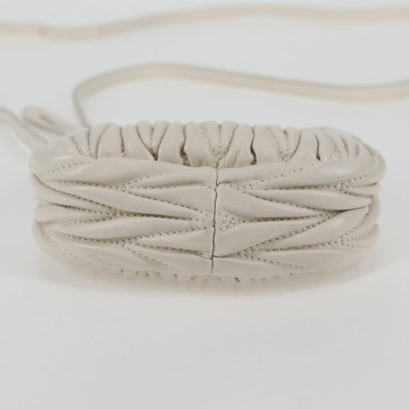 Miu Miu Matelasse Mini Shoulder Bag Leather White Gold Auth 115234SM