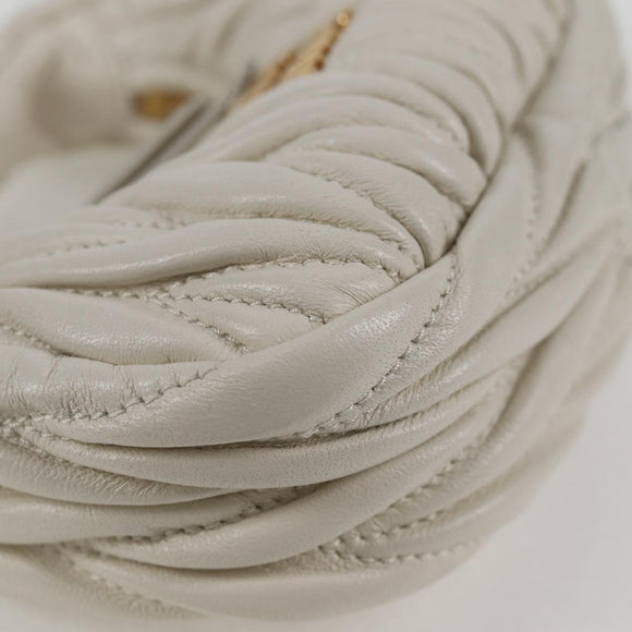 Miu Miu Matelasse Mini Shoulder Bag Leather White Gold Auth 115234SM