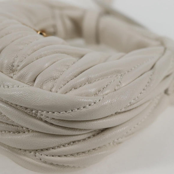 Miu Miu Matelasse Mini Shoulder Bag Leather White Gold Auth 115234SM