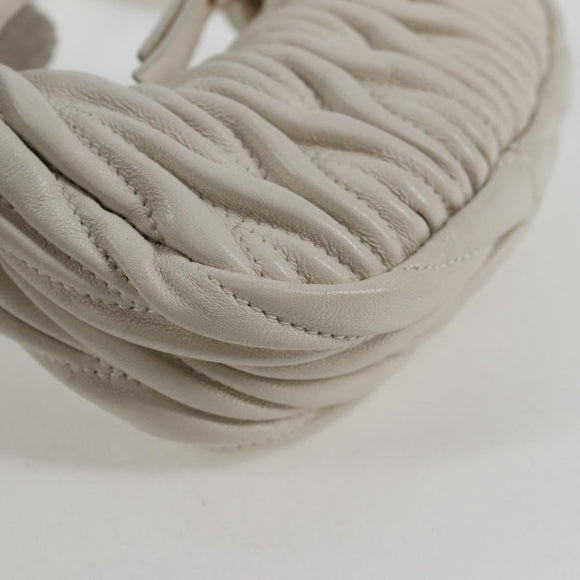 Miu Miu Matelasse Mini Shoulder Bag Leather White Gold Auth 115234SM