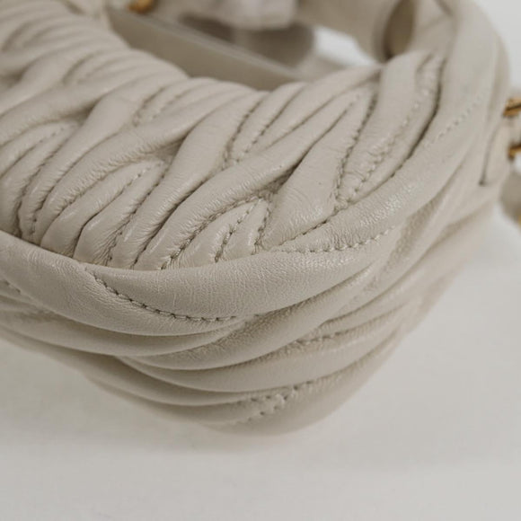 Miu Miu Matelasse Mini Shoulder Bag Leather White Gold Auth 115234SM