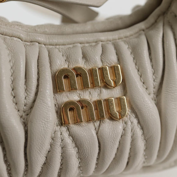 Miu Miu Matelasse Mini Shoulder Bag Leather White Gold Auth 115234SM