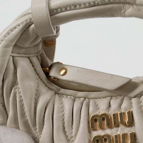 Miu Miu Matelasse Mini Shoulder Bag Leather White Gold Auth 115234SM