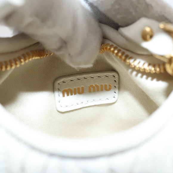 Miu Miu Matelasse Mini Shoulder Bag Leather White Gold Auth 115234SM