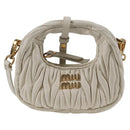 Miu Miu Matelasse Mini Shoulder Bag Leather White Gold Auth 115234SM-13