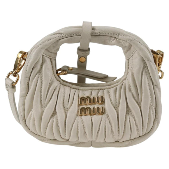 Miu Miu Matelasse Mini Shoulder Bag Leather White Gold Auth 115234SM