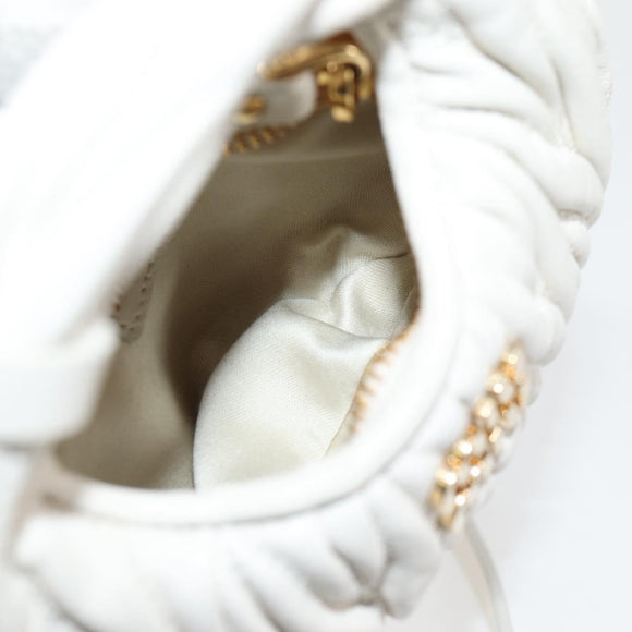 Miu Miu Matelasse Mini Shoulder Bag Leather White Gold Auth 115234SM