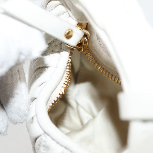 Miu Miu Matelasse Mini Shoulder Bag Leather White Gold Auth 115234SM