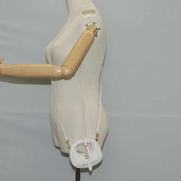 Miu Miu Matelasse Mini Shoulder Bag Leather White Gold Auth 115234SM