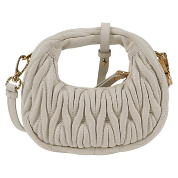 Miu Miu Matelasse Mini Shoulder Bag Leather White Gold Auth 115234SM - 0