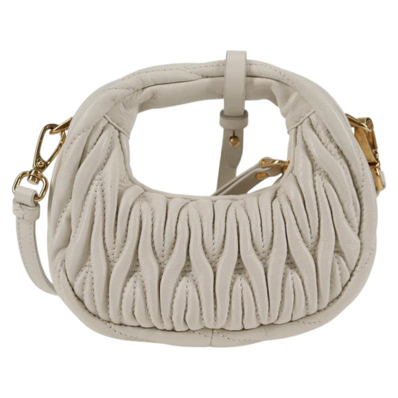Miu Miu Matelasse Mini Shoulder Bag Leather White Gold Auth 115234SM