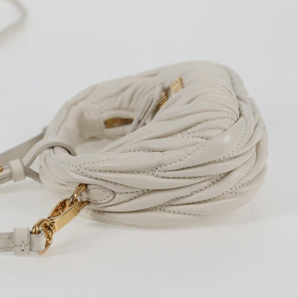 Miu Miu Matelasse Mini Shoulder Bag Leather White Gold Auth 115234SM