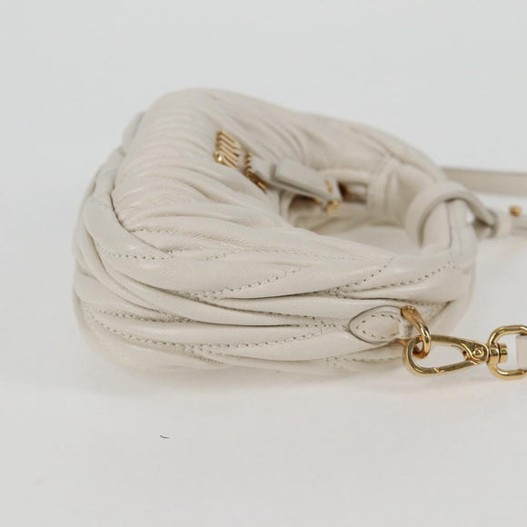 Miu Miu Matelasse Mini Shoulder Bag Leather White Gold Auth 115234SM