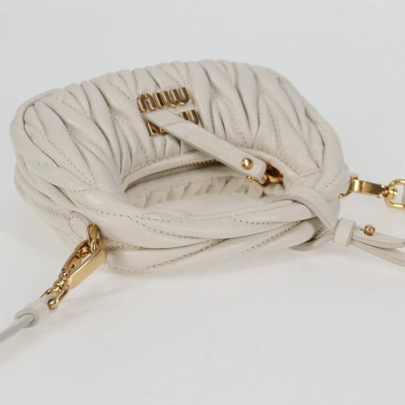 Miu Miu Matelasse Mini Shoulder Bag Leather White Gold Auth 115234SM