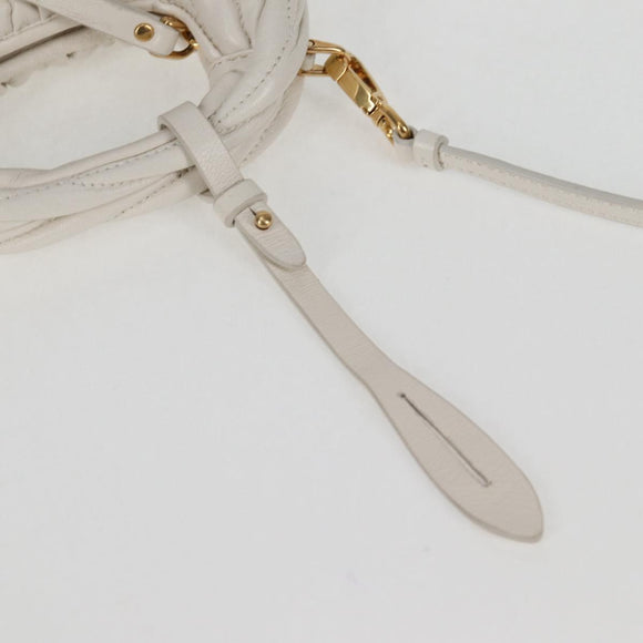Miu Miu Matelasse Mini Shoulder Bag Leather White Gold Auth 115234SM