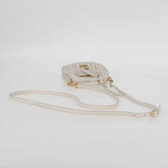 Miu Miu Matelasse Mini Shoulder Bag Leather White Gold Auth 115234SM