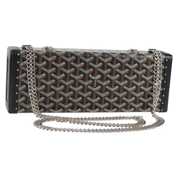 GOYARD Herringbone Chain Shoulder Bag PVC Leather Black Silver Auth 115239SM