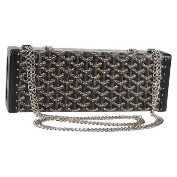 GOYARD Herringbone Chain Shoulder Bag PVC Leather Black Silver Auth 115239SM