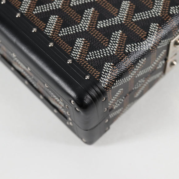 GOYARD Herringbone Chain Shoulder Bag PVC Leather Black Silver Auth 115239SM