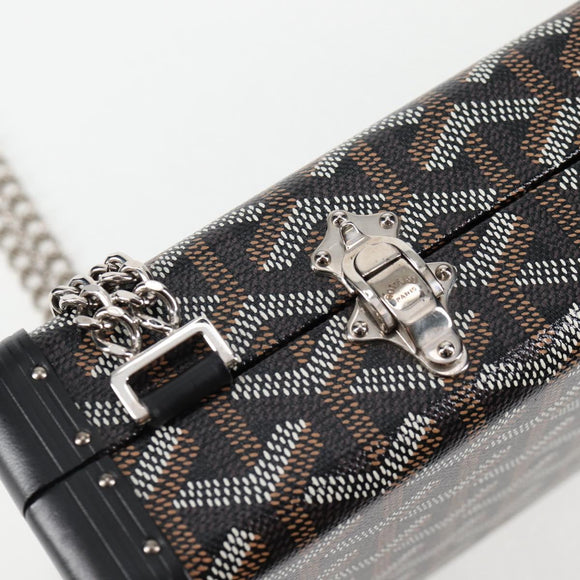 GOYARD Herringbone Chain Shoulder Bag PVC Leather Black Silver Auth 115239SM