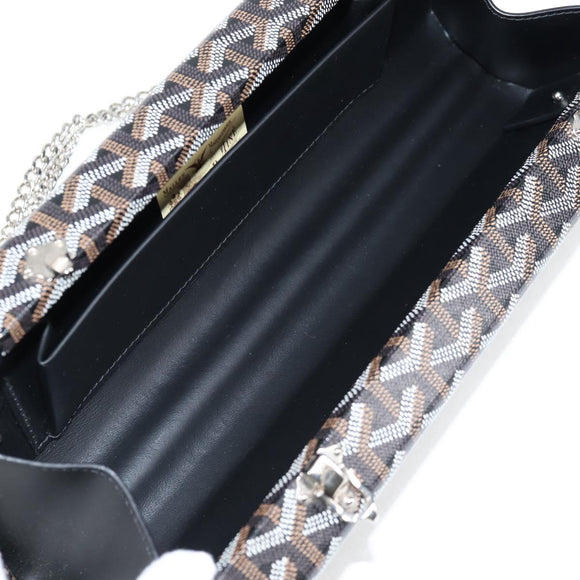 GOYARD Herringbone Chain Shoulder Bag PVC Leather Black Silver Auth 115239SM