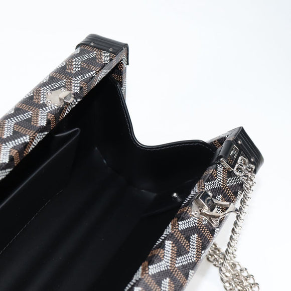 GOYARD Herringbone Chain Shoulder Bag PVC Leather Black Silver Auth 115239SM