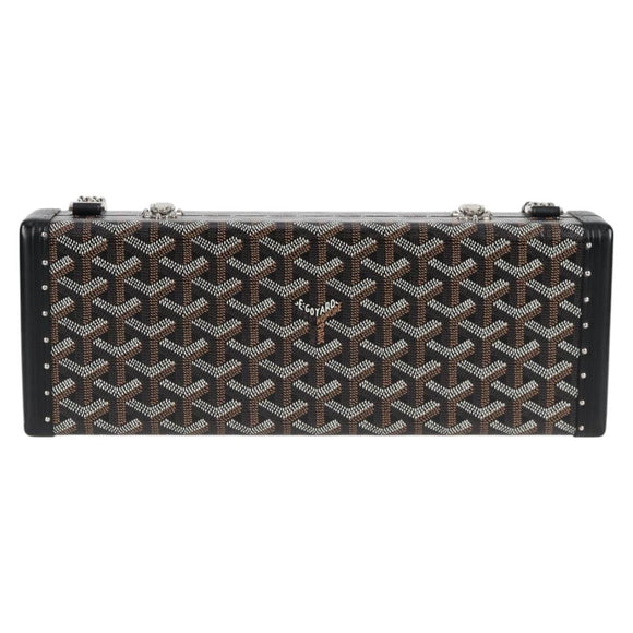 GOYARD Herringbone Chain Shoulder Bag PVC Leather Black Silver Auth 115239SM