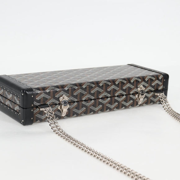 GOYARD Herringbone Chain Shoulder Bag PVC Leather Black Silver Auth 115239SM