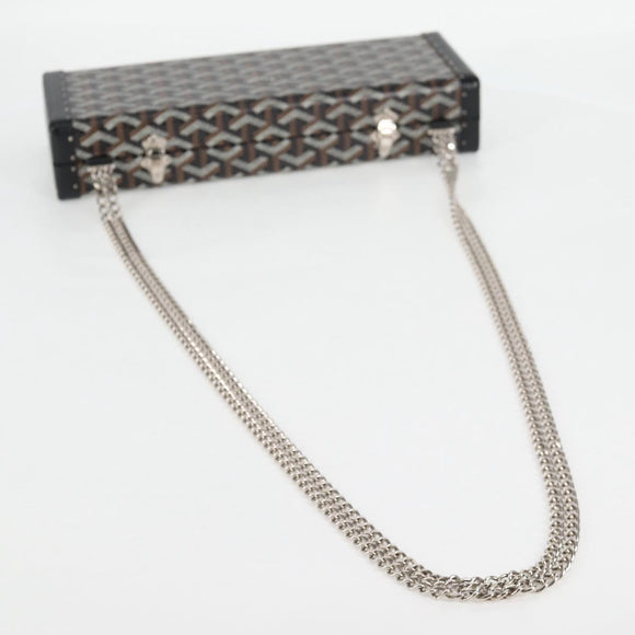 GOYARD Herringbone Chain Shoulder Bag PVC Leather Black Silver Auth 115239SM