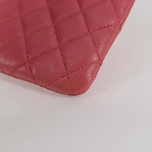 CHANEL Matelasse Clutch Bag Lamb Skin Pink Silver CC Auth 115255V