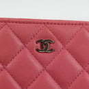 CHANEL Matelasse Clutch Bag Lamb Skin Pink Silver CC Auth 115255V-17