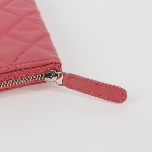 CHANEL Matelasse Clutch Bag Lamb Skin Pink Silver CC Auth 115255V
