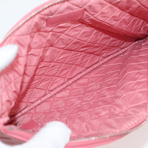 CHANEL Matelasse Clutch Bag Lamb Skin Pink Silver CC Auth 115255A
