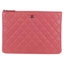 CHANEL Matelasse Clutch Bag Lamb Skin Pink Silver CC Auth 115255A-13