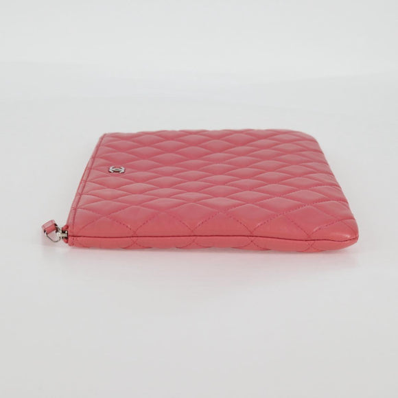 CHANEL Matelasse Clutch Bag Lamb Skin Pink Silver CC Auth 115255A