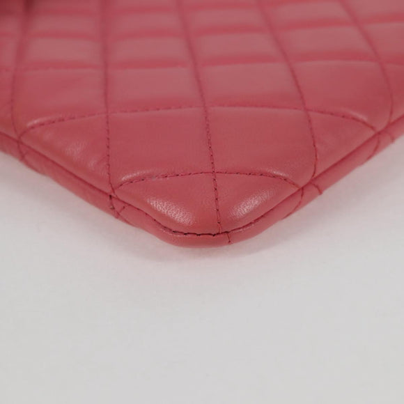 CHANEL Matelasse Clutch Bag Lamb Skin Pink Silver CC Auth 115255A