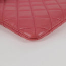 CHANEL Matelasse Clutch Bag Lamb Skin Pink Silver CC Auth 115255V-7