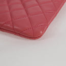 CHANEL Matelasse Clutch Bag Lamb Skin Pink Silver CC Auth 115255A-14
