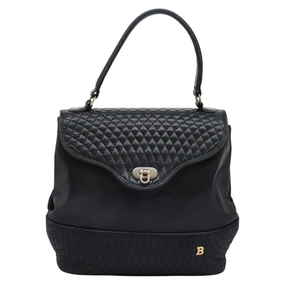 BALLY Hand Bag Leather Black Auth 115343